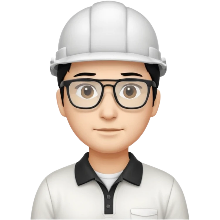 engineer wearing white polo, black hair with headgear emoji