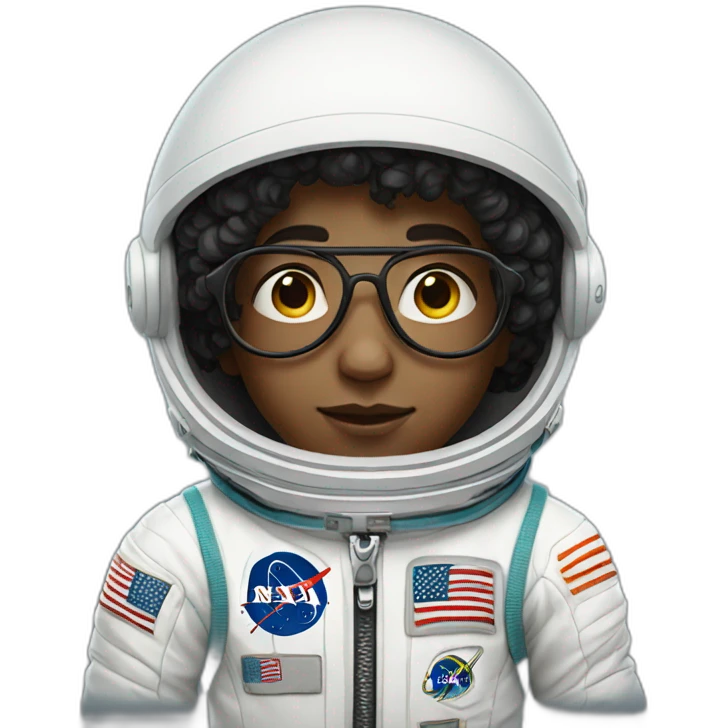 Boy with black short curly hear and glasses wearing a white astronaut suit emoji