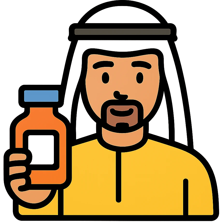 Arab man with keffiyeh holding medicine bottle emoji