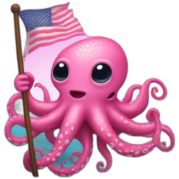 cute pink kraken holding a flag emoji