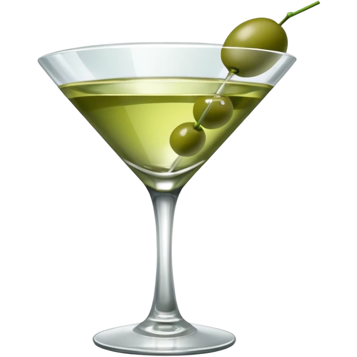 martini with 3 green khaki olives all at the same stick . liquid should be a bit more of a clear color. fancy  emoji