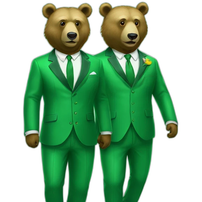 two gay bears in green suits emoji
