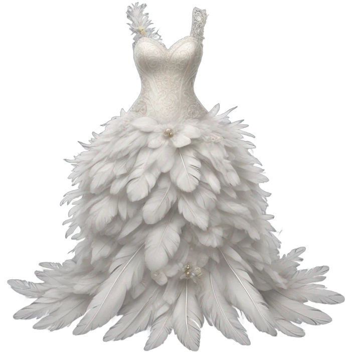 Hyper Realistic ornate Wedding dress displays  with feathers  emoji