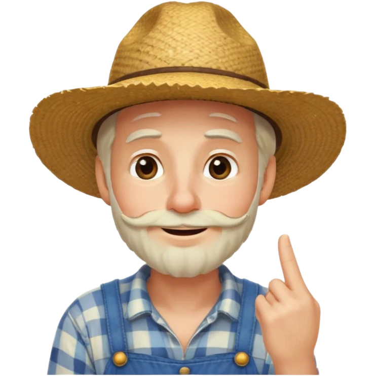 “A single emoji-style character combining 👨‍🌾😄 and 🤔: a smiling farmer man with a straw hat, friendly face, and light beard, holding one hand under his chin in a thinking gesture. His index finger rests under his face, eyes looking slightly upward as if thinking.  emoji