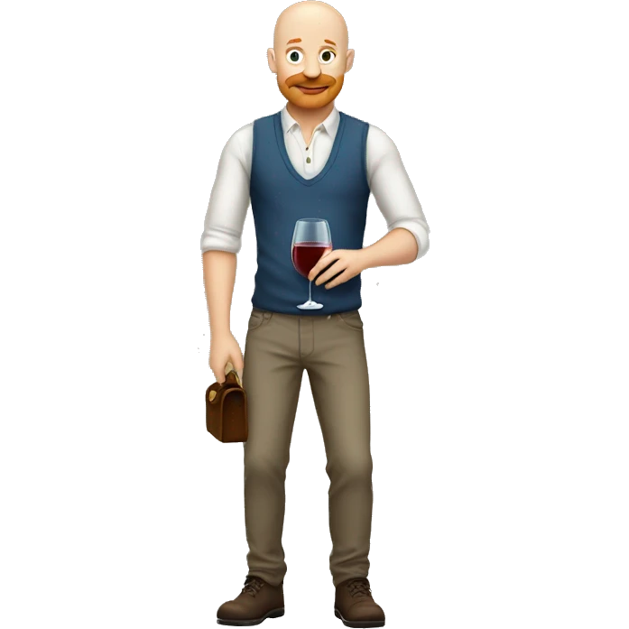 bald man with ginger moustache casual outfit with a glass of wine emoji