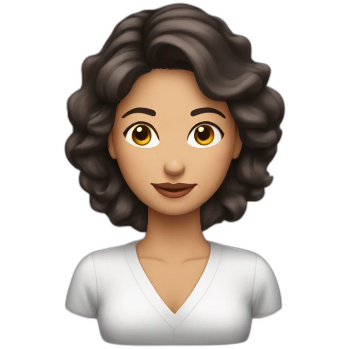 Mujer 30 anyos, morena pelo largo liso con pico de viuda emoji