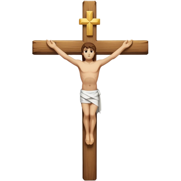 Cross made of wood, the top of the tip of the cross, a golden cross, and a white cloth hanging over the two arms of the cross emoji