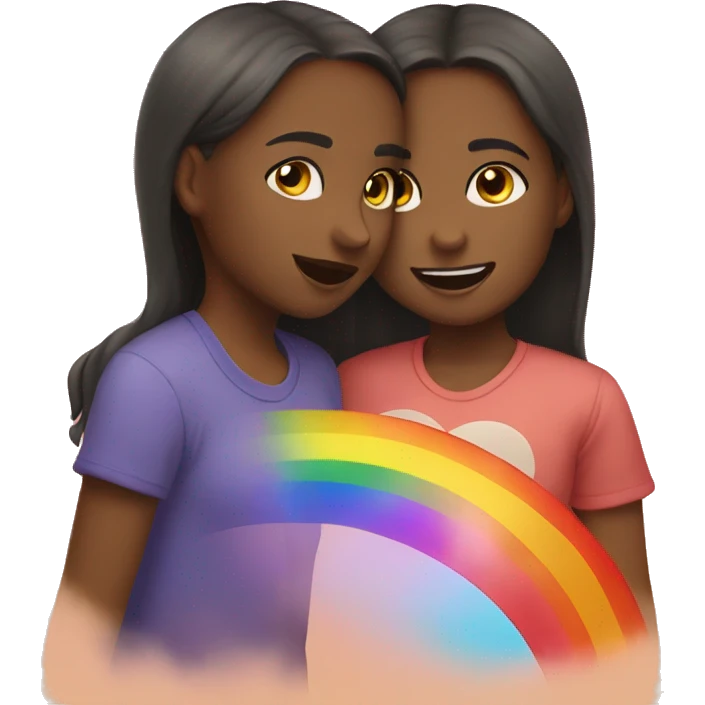 two girls kissing with a rainbow background  emoji