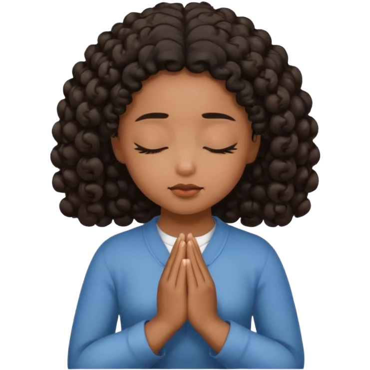 brown girl praying curls black hair and eyes closed emoji