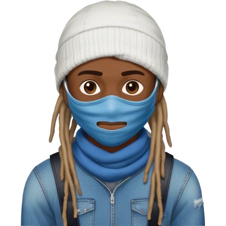 yn in ski mask with dreads and ripped blue jeans emoji