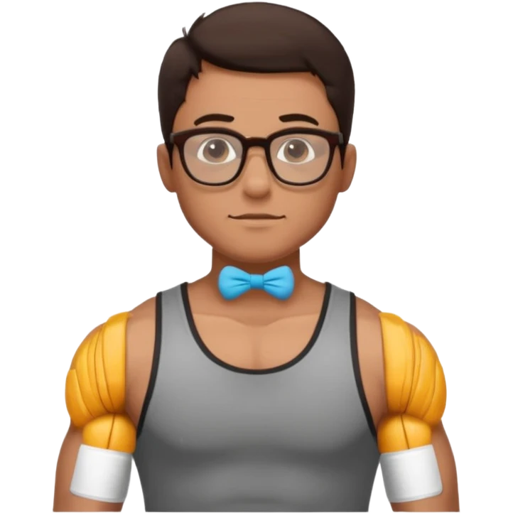 Male core muscles white dark brown hair round glasses emoji