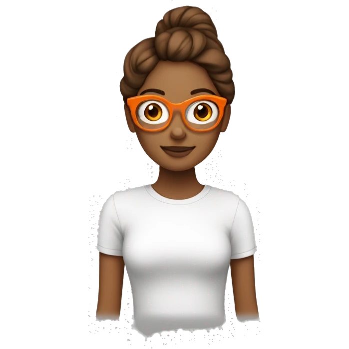 Una chica con cabello largo, lacio, de color naranja. Que tenga lentes y ojos marrones  emoji