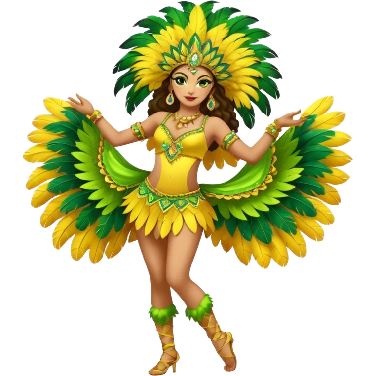 bailarina de samba de brasil cuerpo entero bailando quiero que lleve colores amarillos y verdes  emoji
