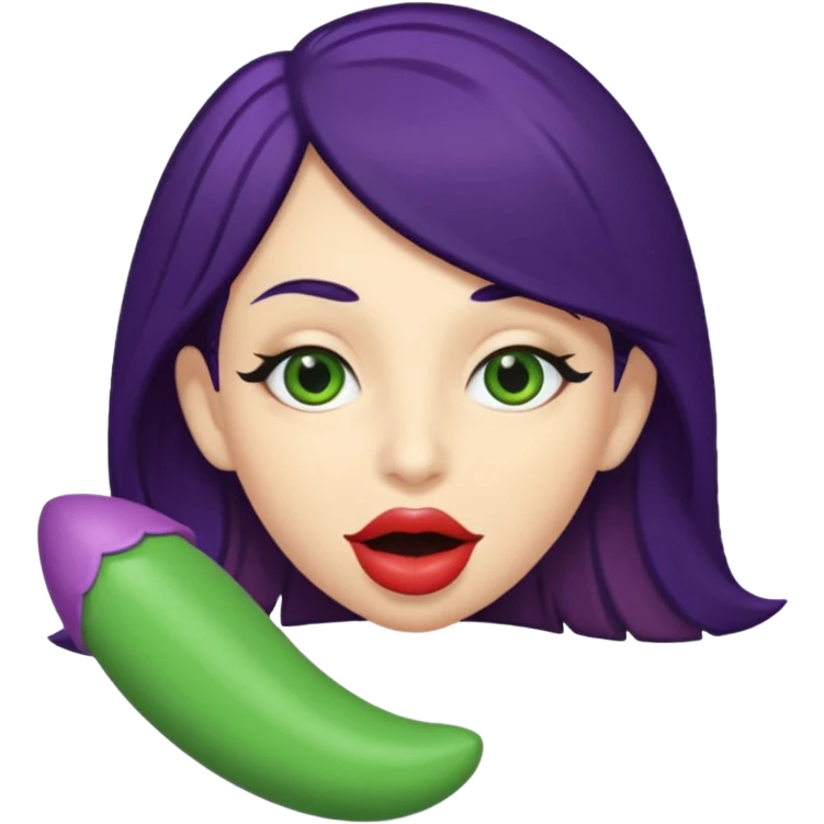 Big Puerto Rican colored dildo inside a juicy mouth  with blackish purple hair and Italian skin color with green almond shapes eyes, magical mouth with of mouth  emoji