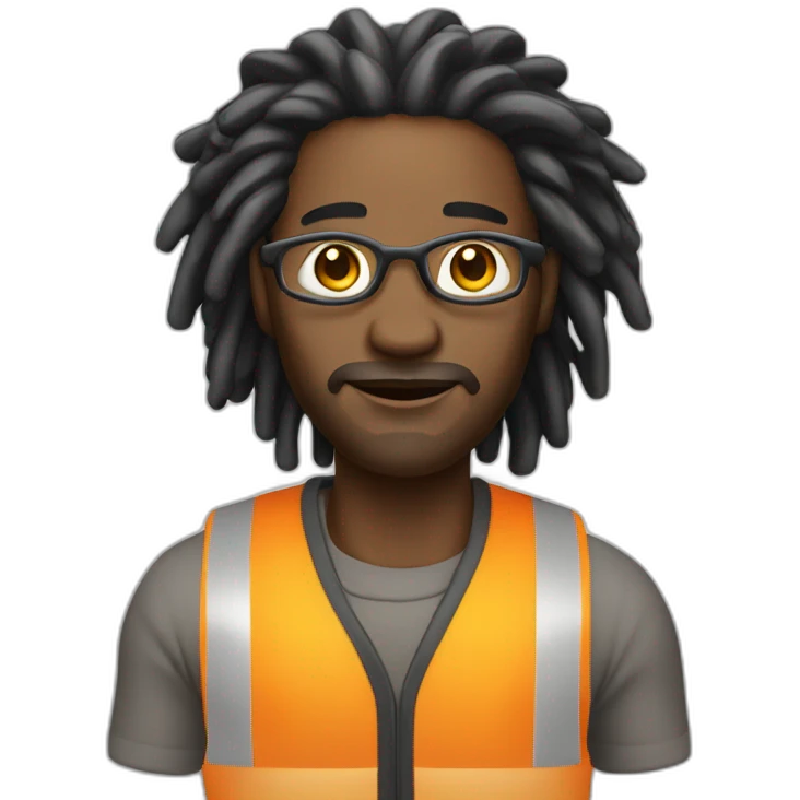 A black man with dreadlocks, around 50 years old, wearing construction attire  emoji