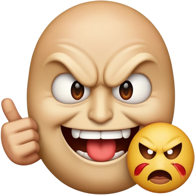 angry emoji but he is holding happy emoji as mask emoji