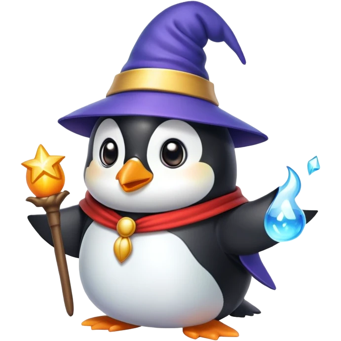 penguin wizard, cute and magical, apple style emoji, no text emoji