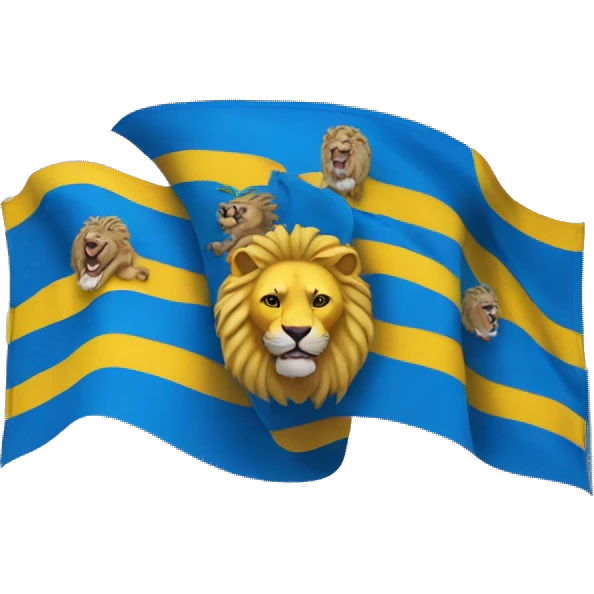 blue and yellow flag with three lion heads on it emoji