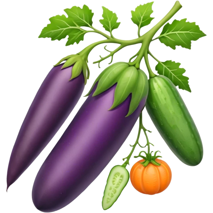eggplant, cucumber, big carrot, on a branch emoji