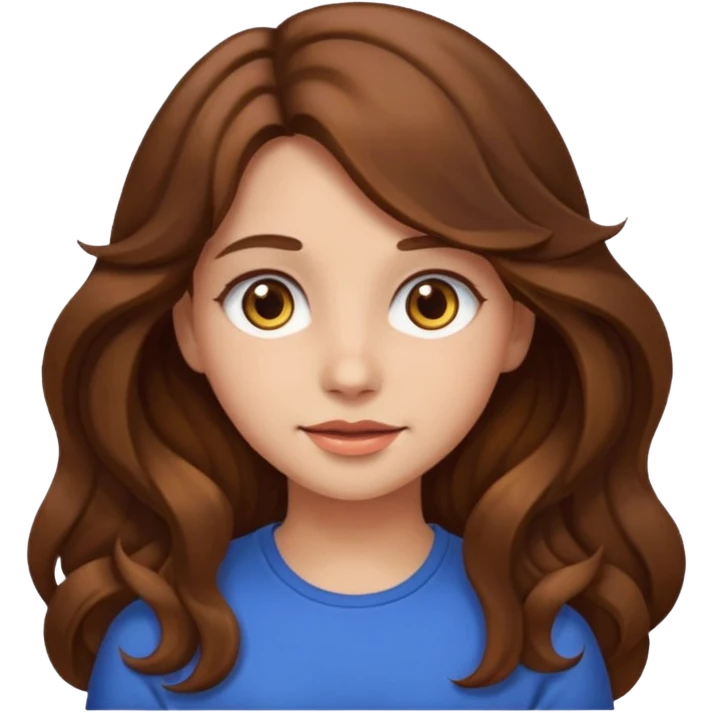 EMOJI IOS SOLO CARA NIÑA PELO LARGO, ONFULADO, MARRON, Y OJOS MARRONES emoji