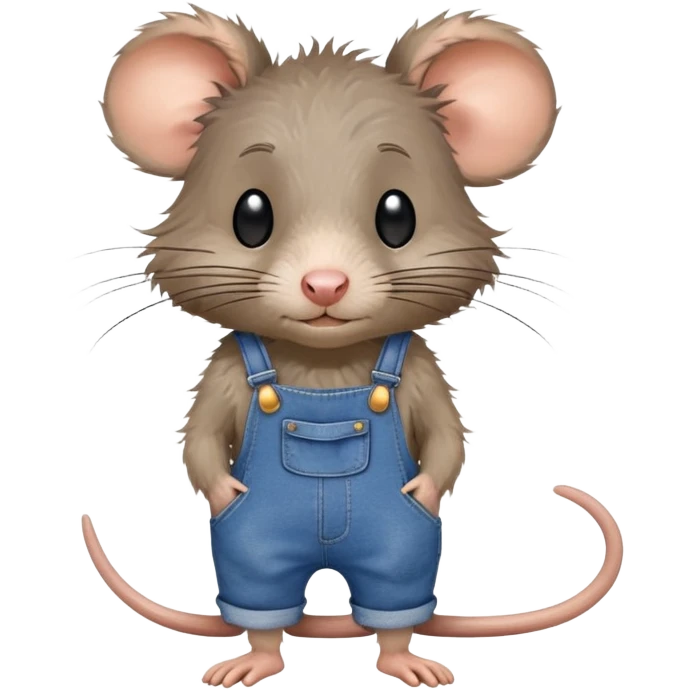 Disheveled rat wearing blue denim overalls, messy fur, looking tired and scruffy emoji