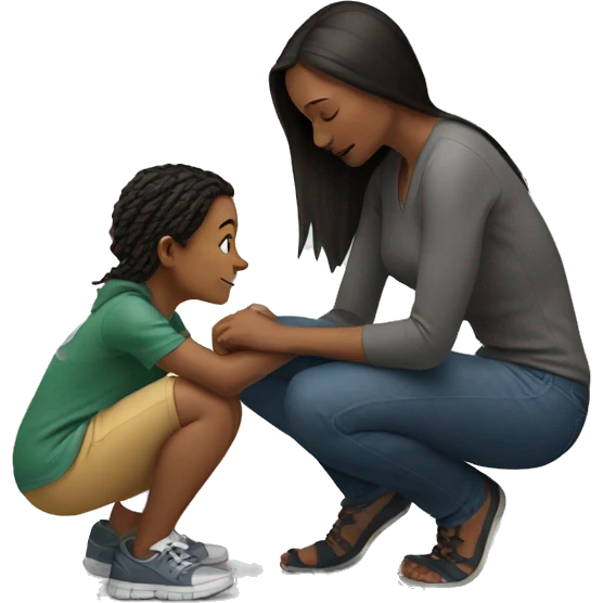 Woman crouching next to a kid emoji