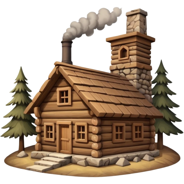  wooden house made of logs in the mountains emoji