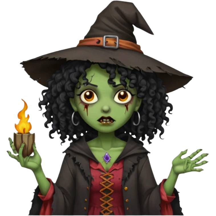 black curly hair, dark skin Zombie Witches emoji
