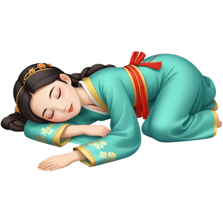 Beautiful girl in Hanfu lying on the ground sleeping emoji
