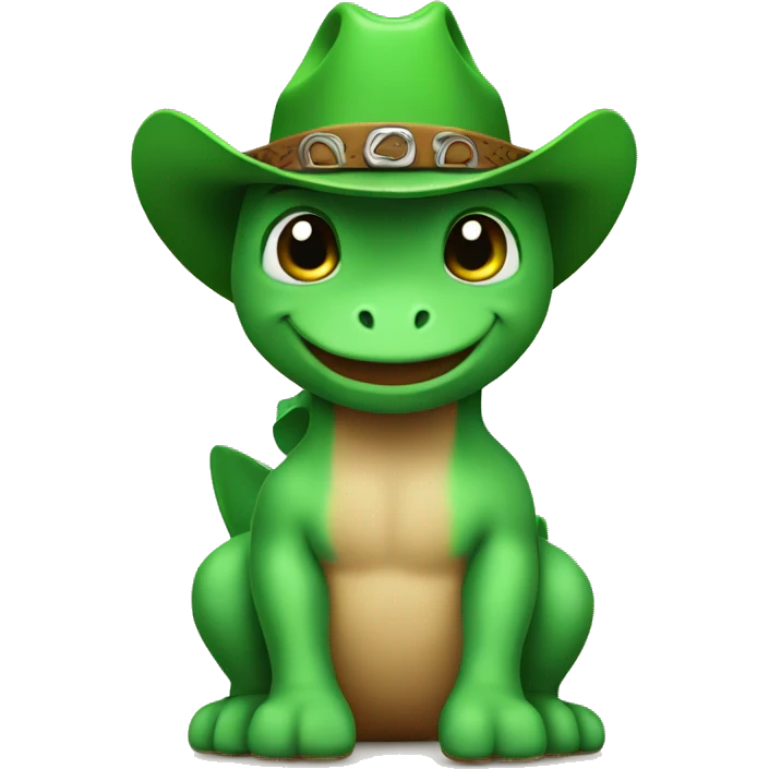 Green baby dinasour wearing a cowboy hat emoji