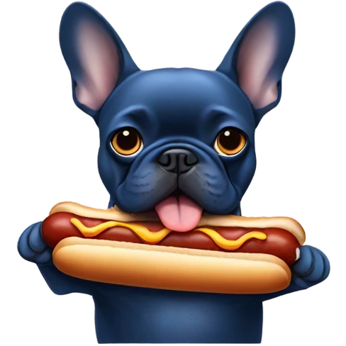 dark blue french bulldog eating hot dog  emoji