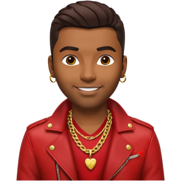 Ginuewine with dark brown hair, chest with necklace, red jacket emoji