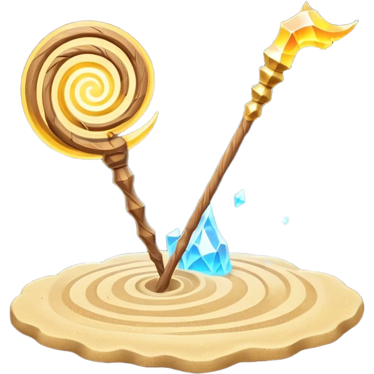 desert sand mage staff object icon, ancient wooden staff, swirling sand crystal on top, glowing golden aura, small floating sand particles, fantasy desert style, 3D cartoon, mobile game icon style, centered, clean background, soft shadow, no text, no watermark
 emoji