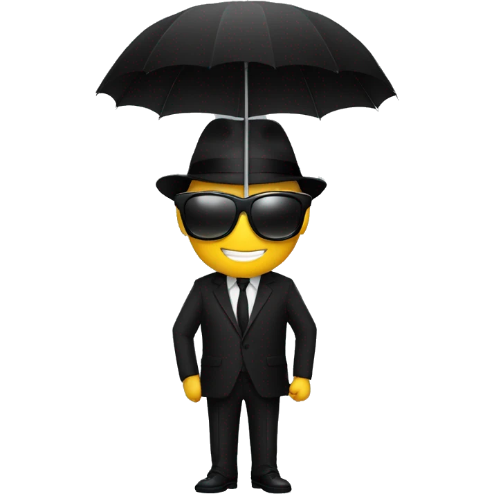 Mysterious guy with black sun glasses  and black suite with n black umbrella  emoji