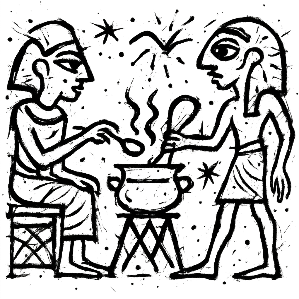 ancient Egyptian cooking scene in hieroglyphic style emoji