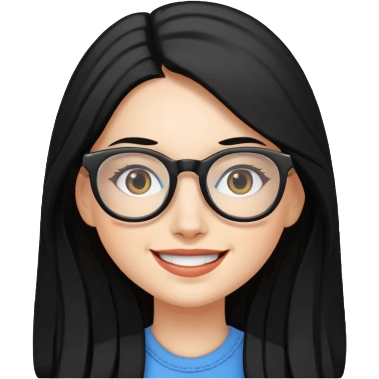 chica blanca con pelo negro largo y gafas emoji