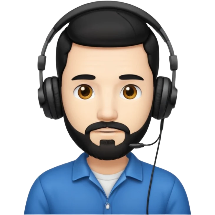 black and  hair with beard and headphones white skin male emoji