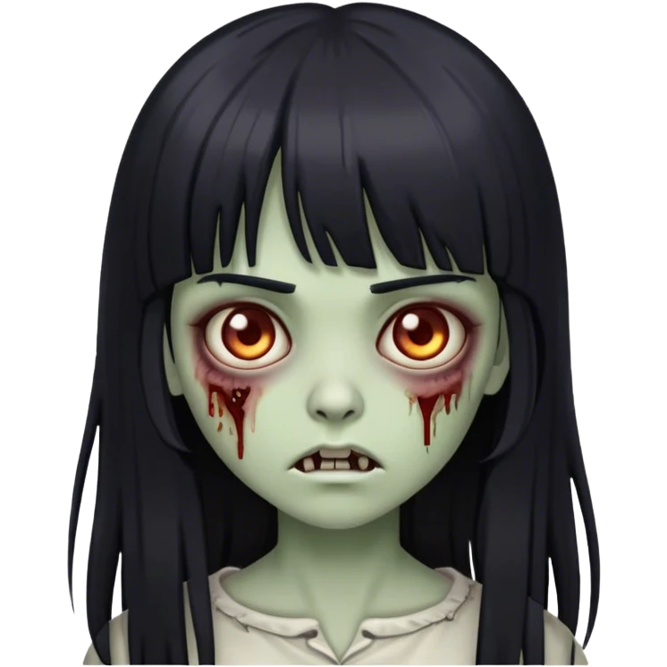 zombie girl with straight long black hair and bangs 🧟‍♀️ emoji