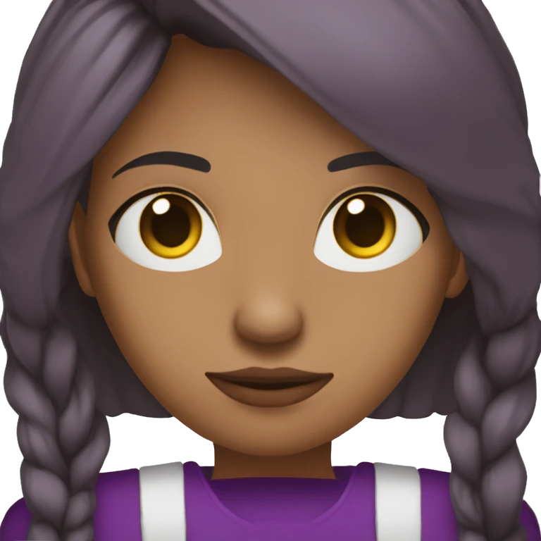 Mujer joven de tes trigueña de ojos razgados y oscuros usa una blusa morada y esta señalando con sus dos brazos hacia arriba emoji