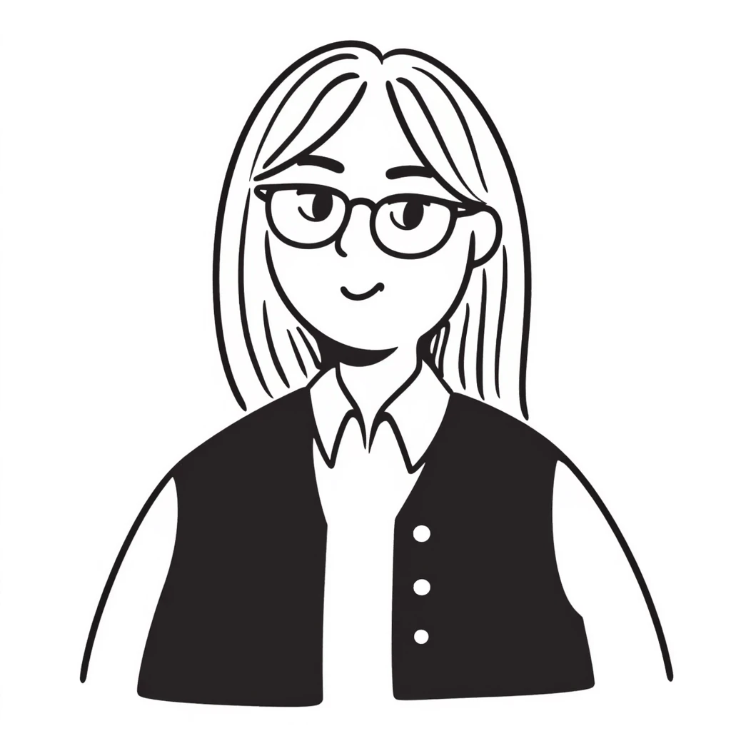 Hand-drawn plus size blonde person wearing glasses and a button-up vest emoji