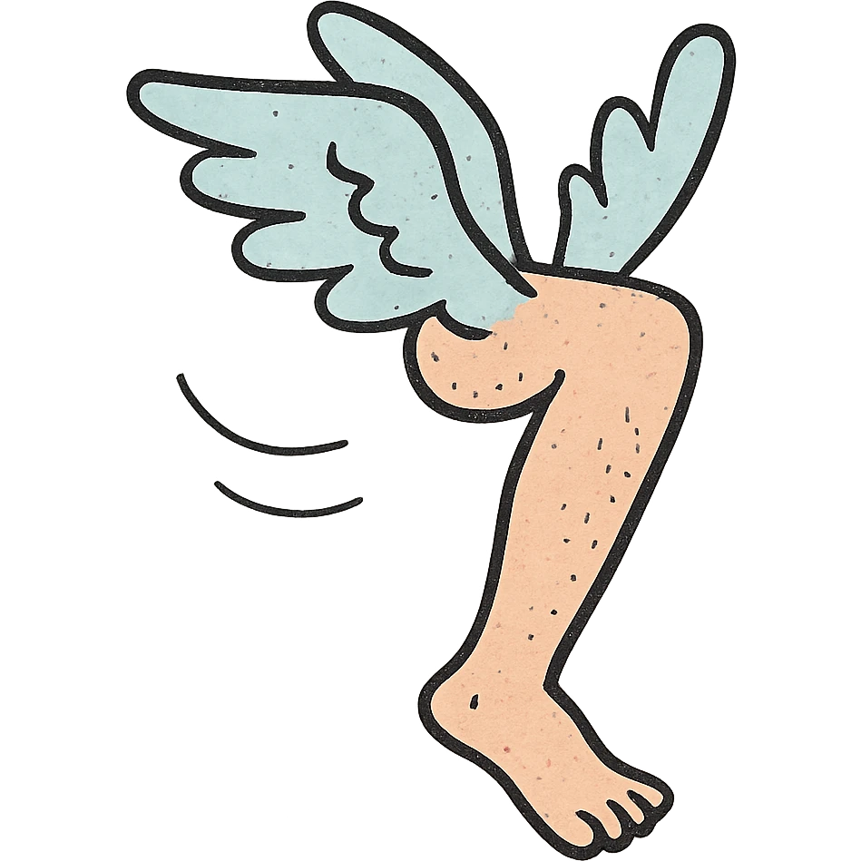 a flying leg with wings, whimsical and playful emoji