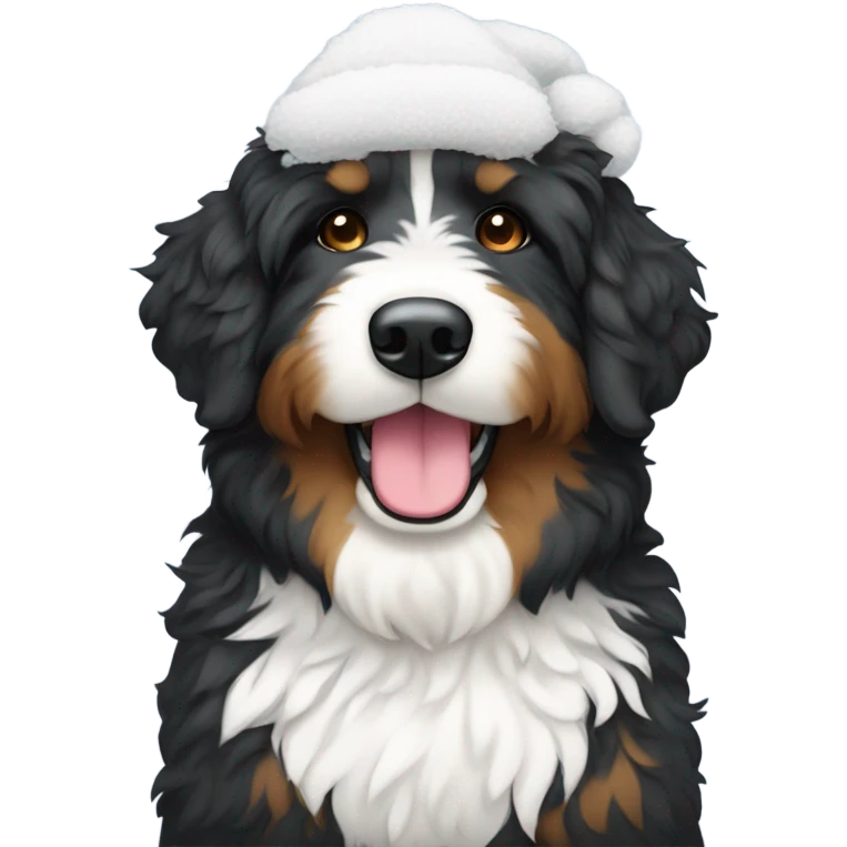 Bernedoodle in snow hat emoji