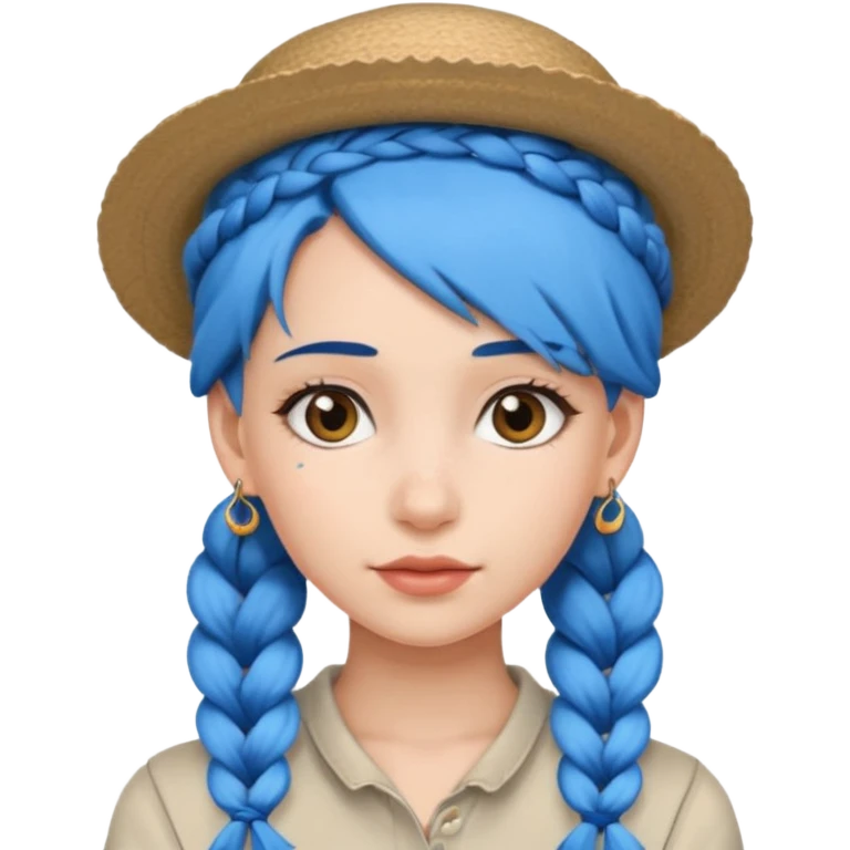 hat wearing earrings braided girl blue hair emoji