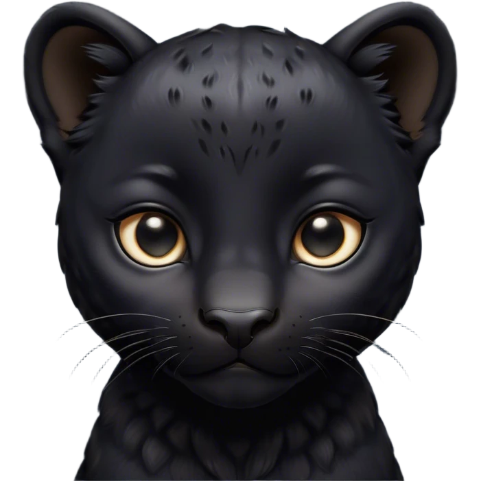 Cinematic Noble Baby black Panther Portrait Emoji, Poised with a touch of regal innocence, featuring a compact, sleek build with soft, dark fur and large, soulful eyes, Simplified yet sharp and sophisticated features, highly detailed, glowing with a gentle, mysterious glow, high shine, intelligent and endearing, stylized with an air of youthful authority, focused and attentive, soft glowing outline, capturing the essence of a tiny jungle guardian that appears ready to pounce out of the screen with effortless charm! emoji