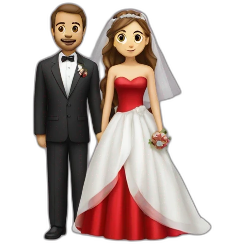 girl wearing wedding red dress with her pharmacist husband emoji