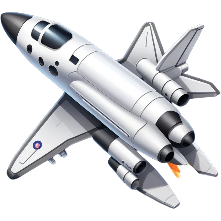 An icon featuring a space shuttle and an airplane against a starry sky, symbolizing aerospace technology. The design includes rocket boosters and satellite orbits, representing the exploration of space and advanced aviation. Transparent background emoji