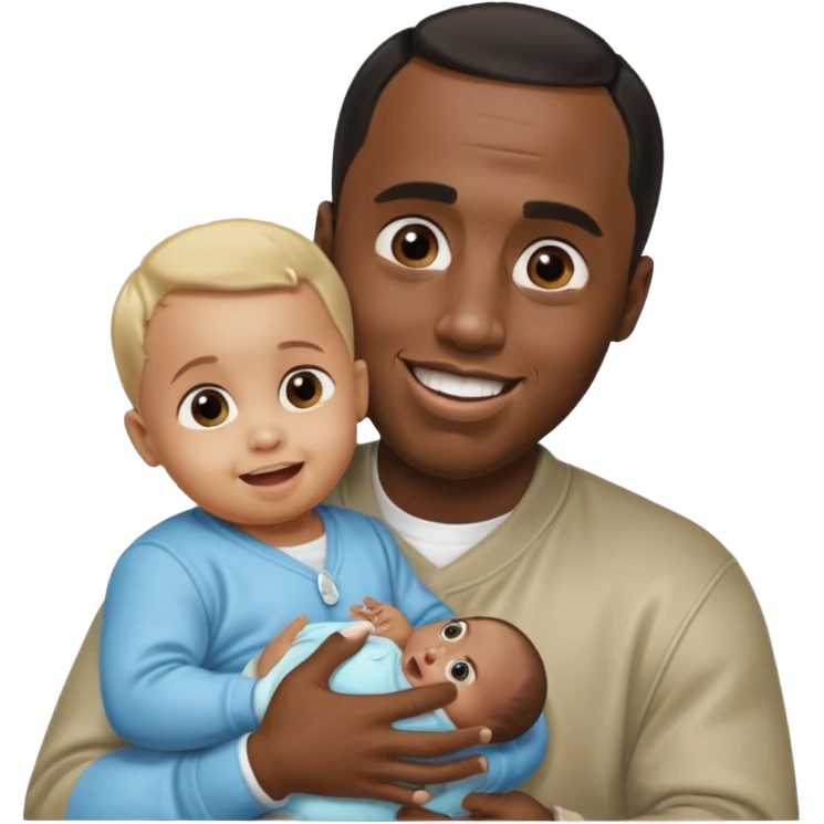 Sean “Diddy” Combs with baby oil and a very small infant and he’s pouring the baby oil on the baby and they have a scared face they’re really scared while diddy is happy emoji