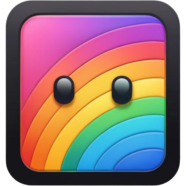 Davinci resolve "Color managment" shape, glossy iconm (rainbow colors) square with rounded edges (black glossy background) emoji