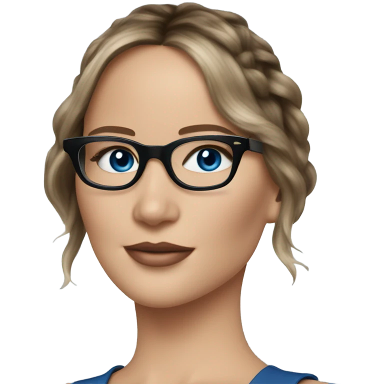 Photo of Brunette Jennifer Lawrence wearing black glasses and blue eyes talking in to a phone  emoji