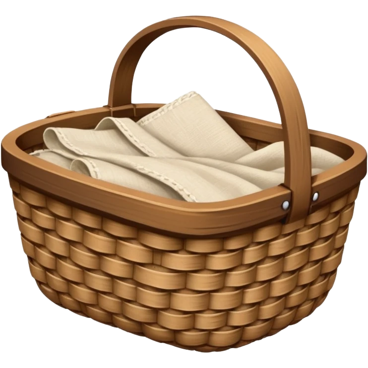 A wooden raffia Brown basket with fresh washed linen emoji